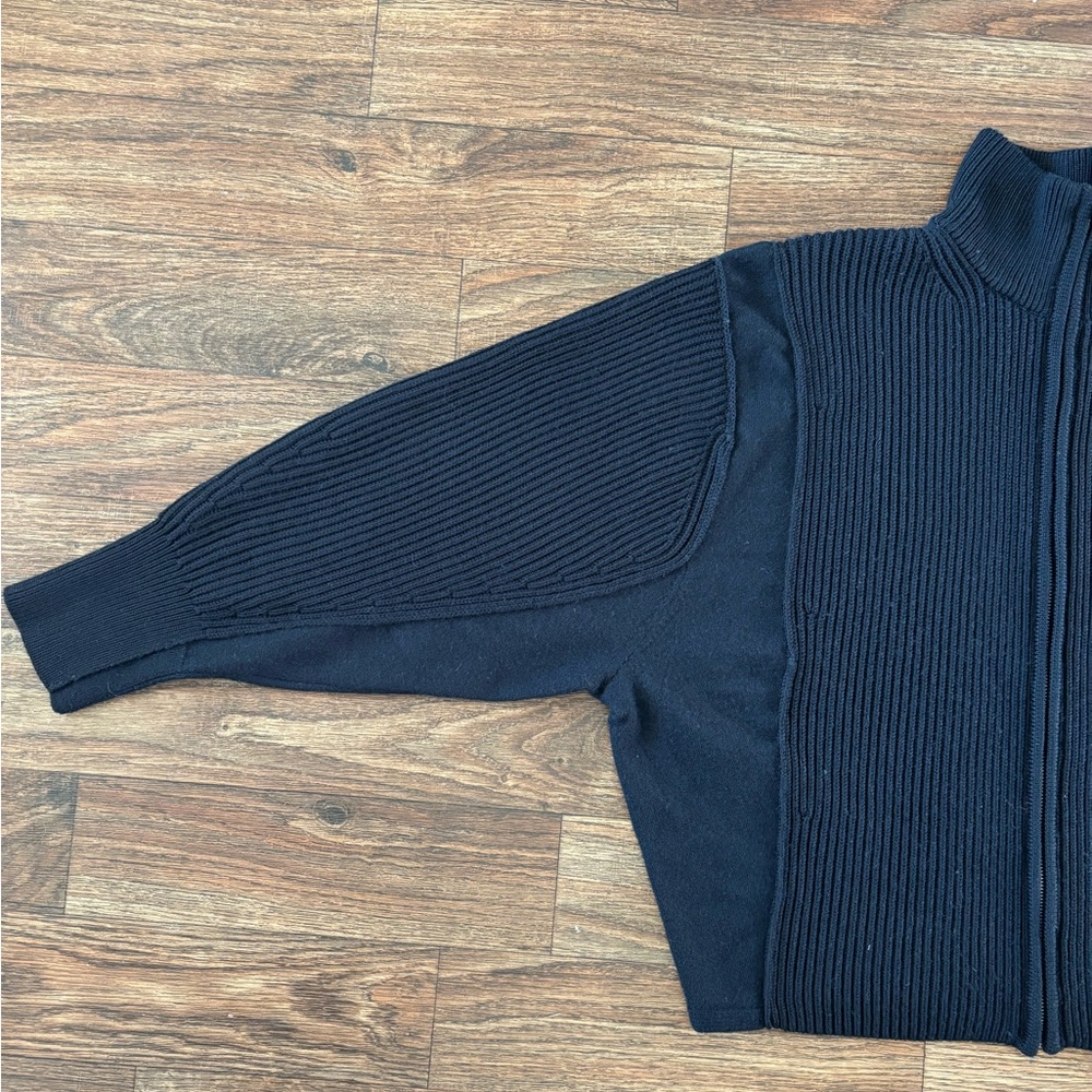COS Dark Navy Ribbed full Zip Wool Turtleneck Sweater (oversized) - Picture 6 of 13
